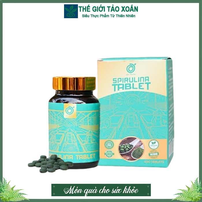Viên nén tảo xoắn spirulina nguyên chất Spinutri. Hộp 400 viên